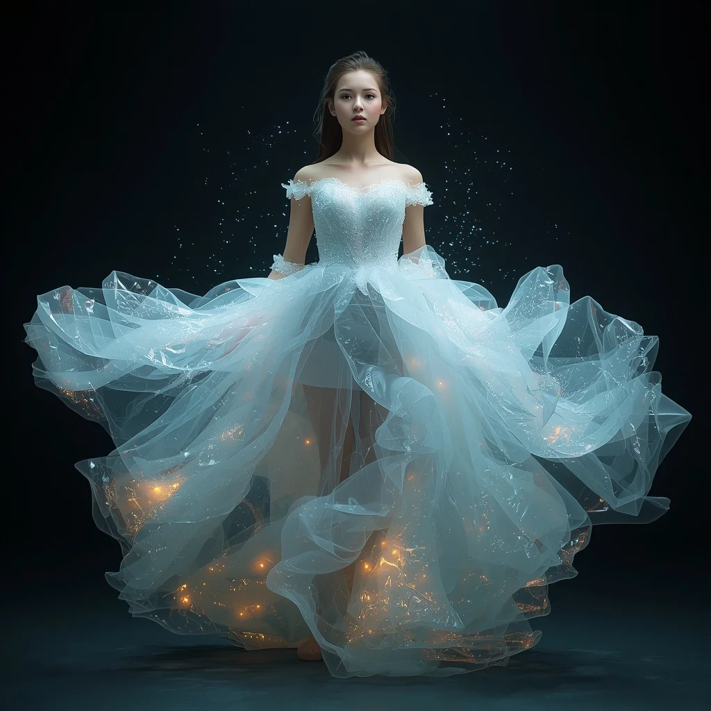 Beautiful Girl in a Dress Made of Flowing Crystallized Air | prompt for Gemini AI girl style trending Instagram — AI image prompt