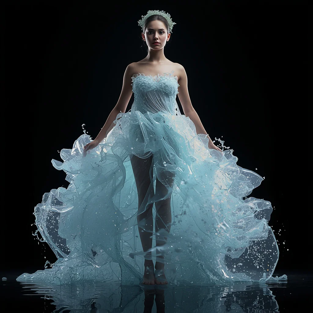 Beautiful Girl in a Dress Made of Flowing Crystallized Water | prompt for gemini girl instagram — AI image prompt