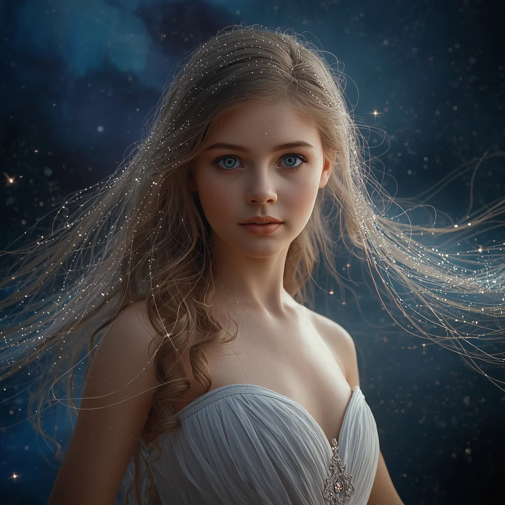 Beautiful Girl with Hair Woven from Cascading Starlight Strands | beautiful girl ai prompt — AI image prompt