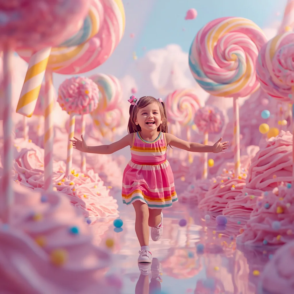 Cute Girl Giant Lollipops Rainbow Candyland Playful Fantasy | prompt for girl photo editing — AI image prompt