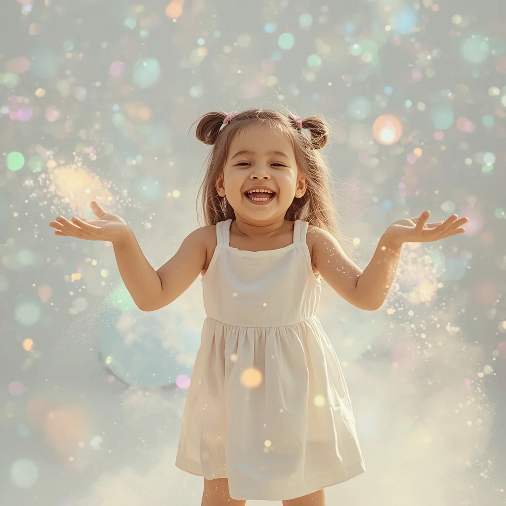 Cute Girl Playing with a Swarm of Living Pastel Light Particles | free prompt for girls college — AI image prompt