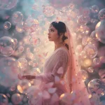 Festive Pastel Saree Floating Petal Sphere Dreamscape Collage | trending prompt in instagram