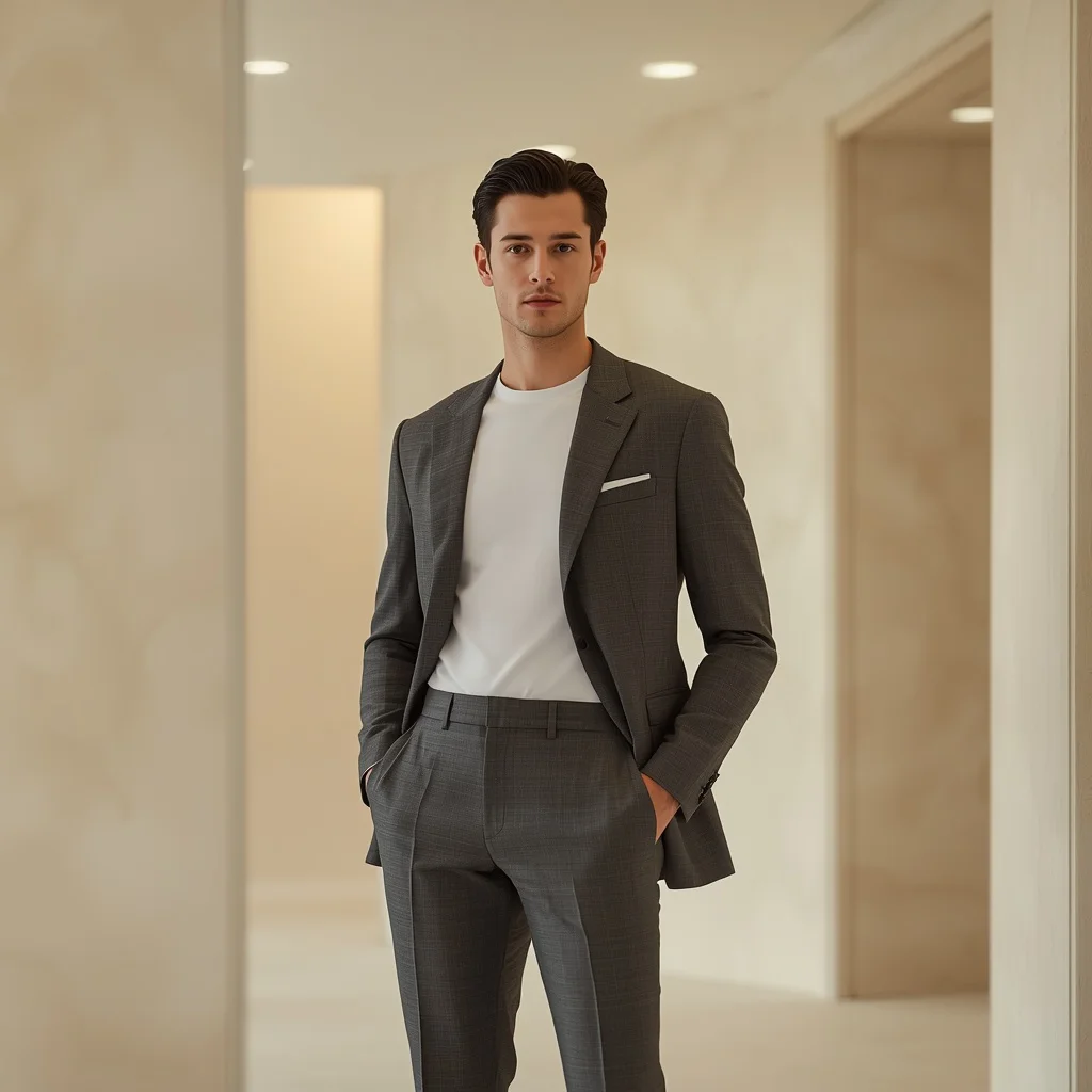 A Confident Man's Pose in a High-Tech Showroom — AI image prompt