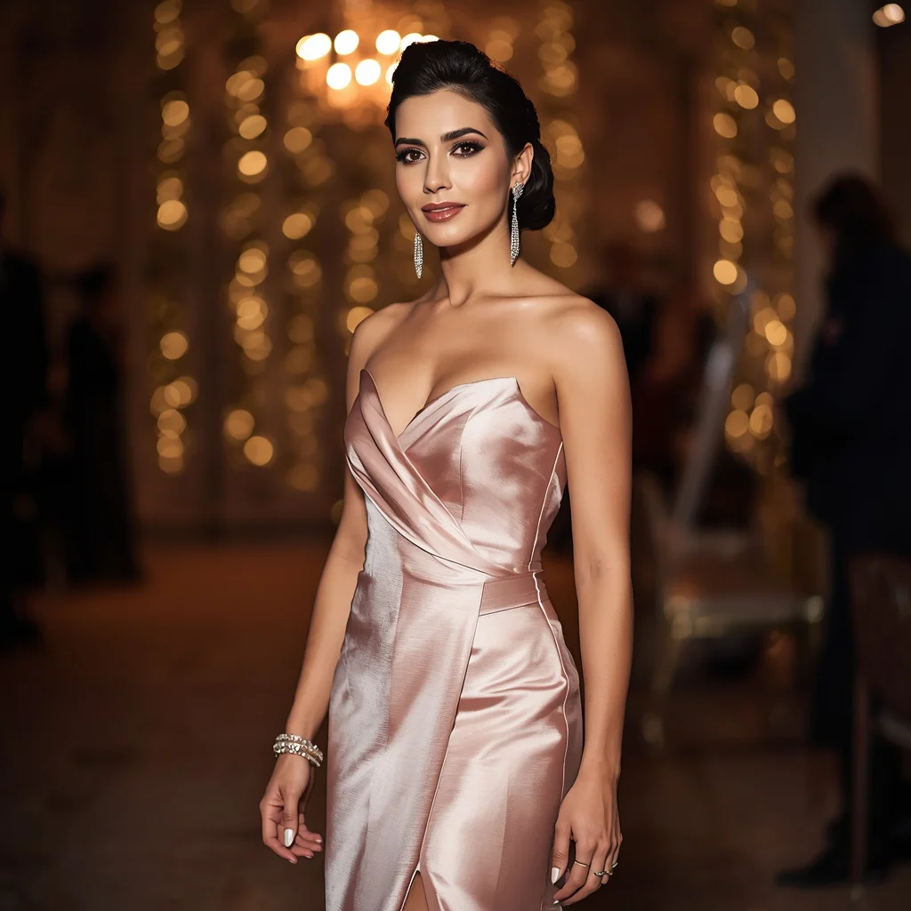 A Starlet's Elegant Presence in a Blush Gown — AI image prompt