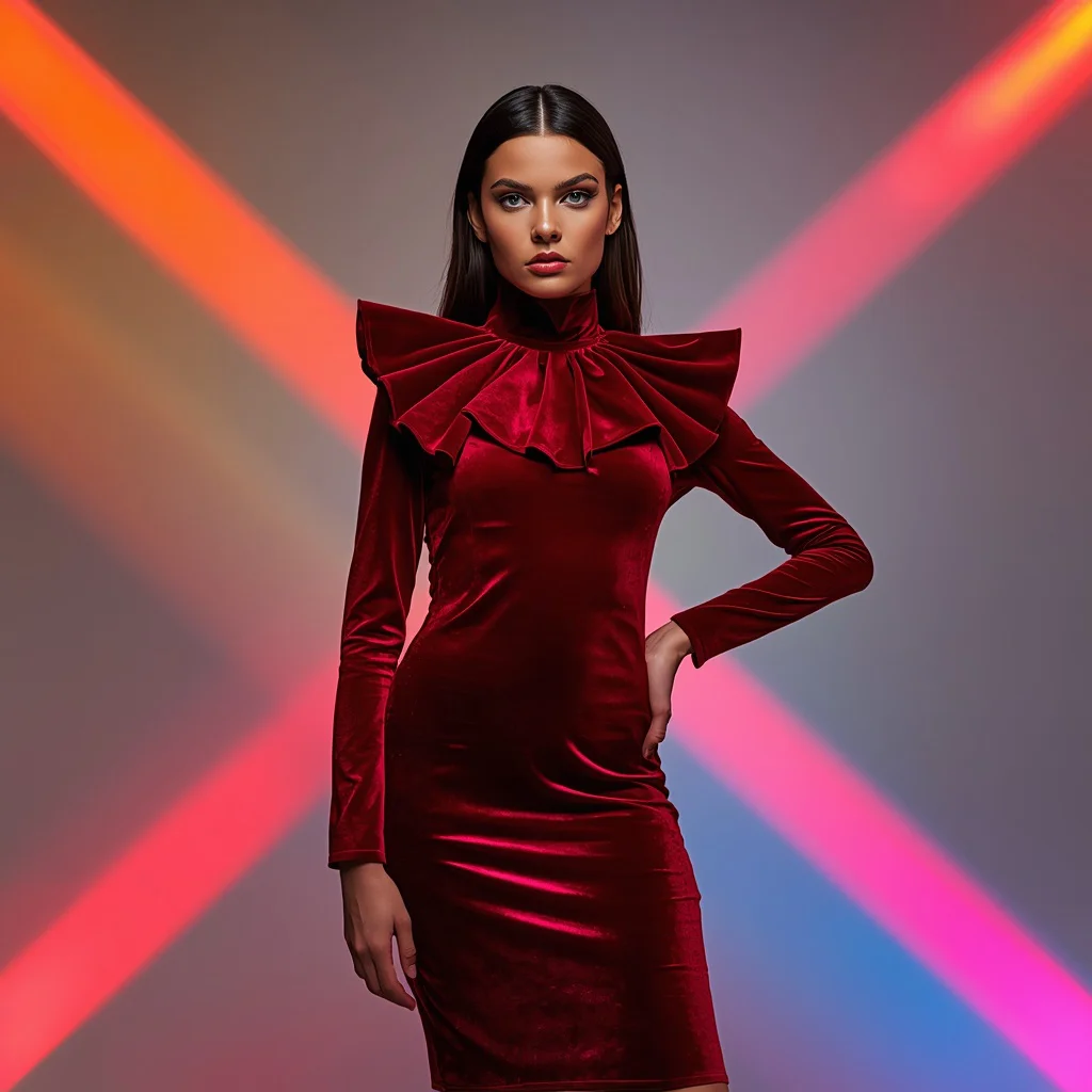 Beautiful Girl In Architectural Crimson Velvet Dress — AI image prompt
