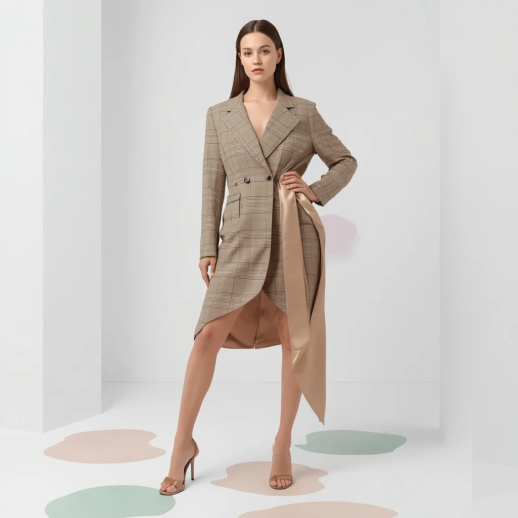 Beautiful Girl In Asymmetric Tailored Blazer Dress — AI image prompt
