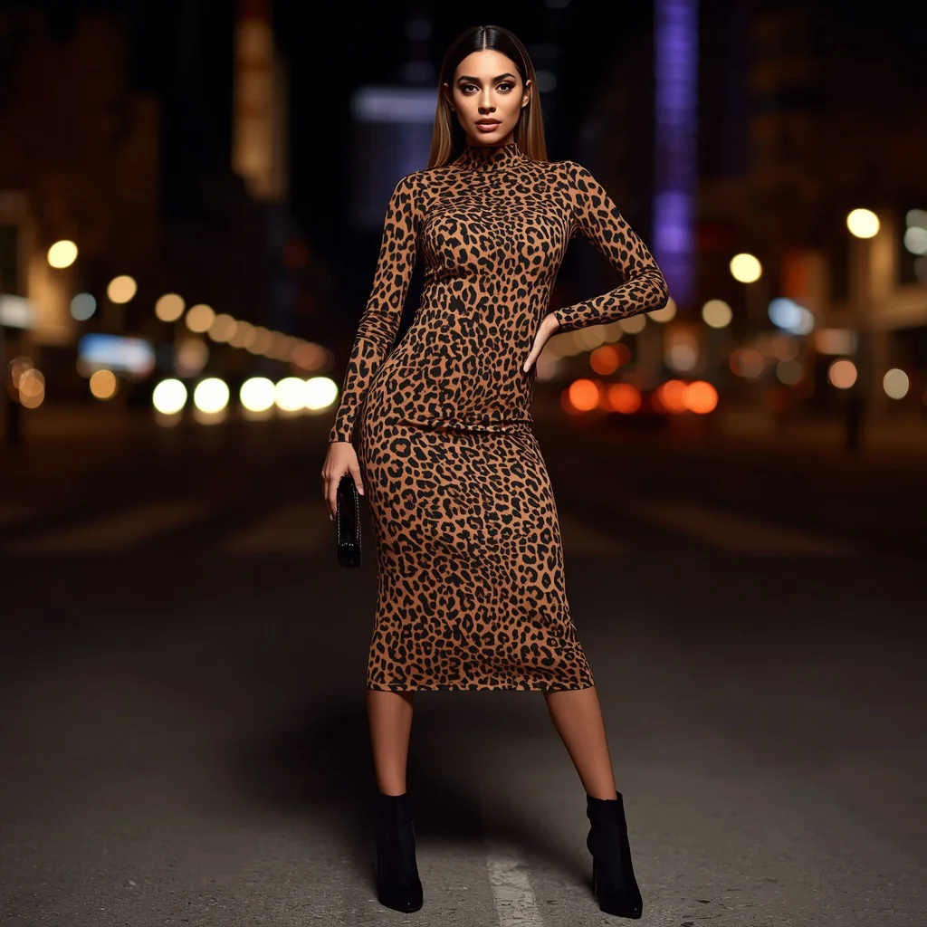 Bold Animal Print Bodycon Midi Dress for a Night Out — AI image prompt