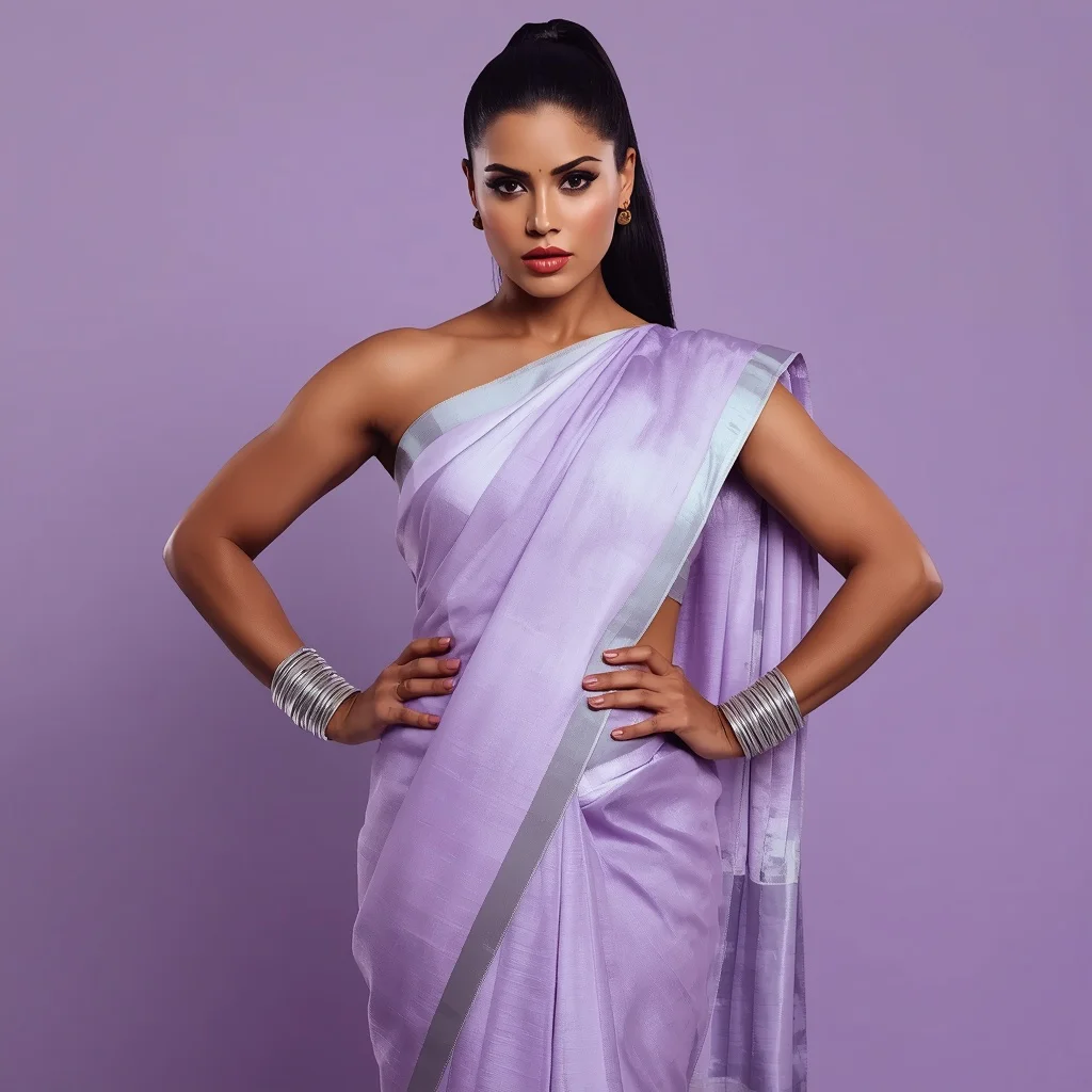 Bold Indian Woman in a Pastel Lavender Saree, Confident and Powerful — AI image prompt