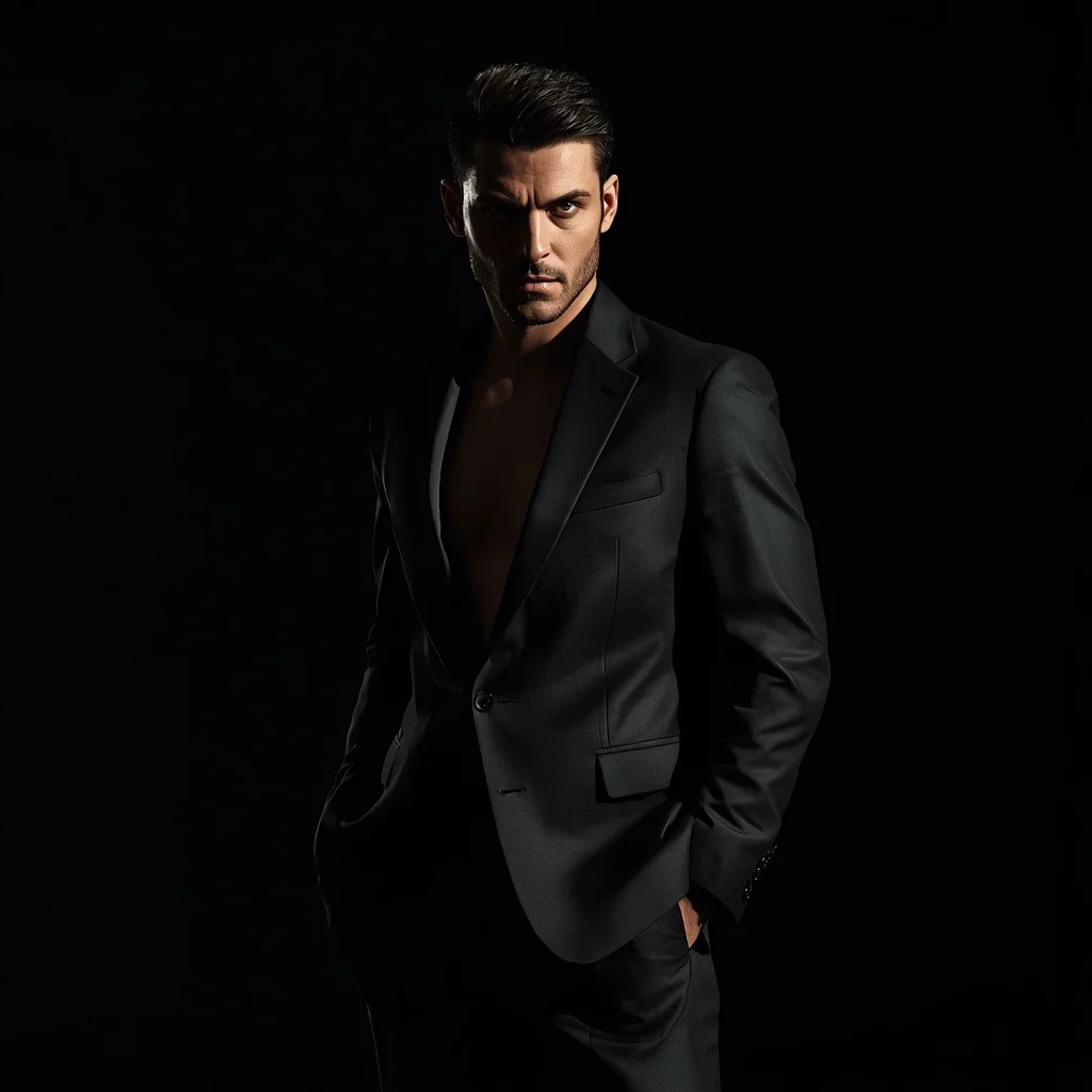 Bold Lines and Dramatic Masculine Presence in Fashion — AI image prompt
