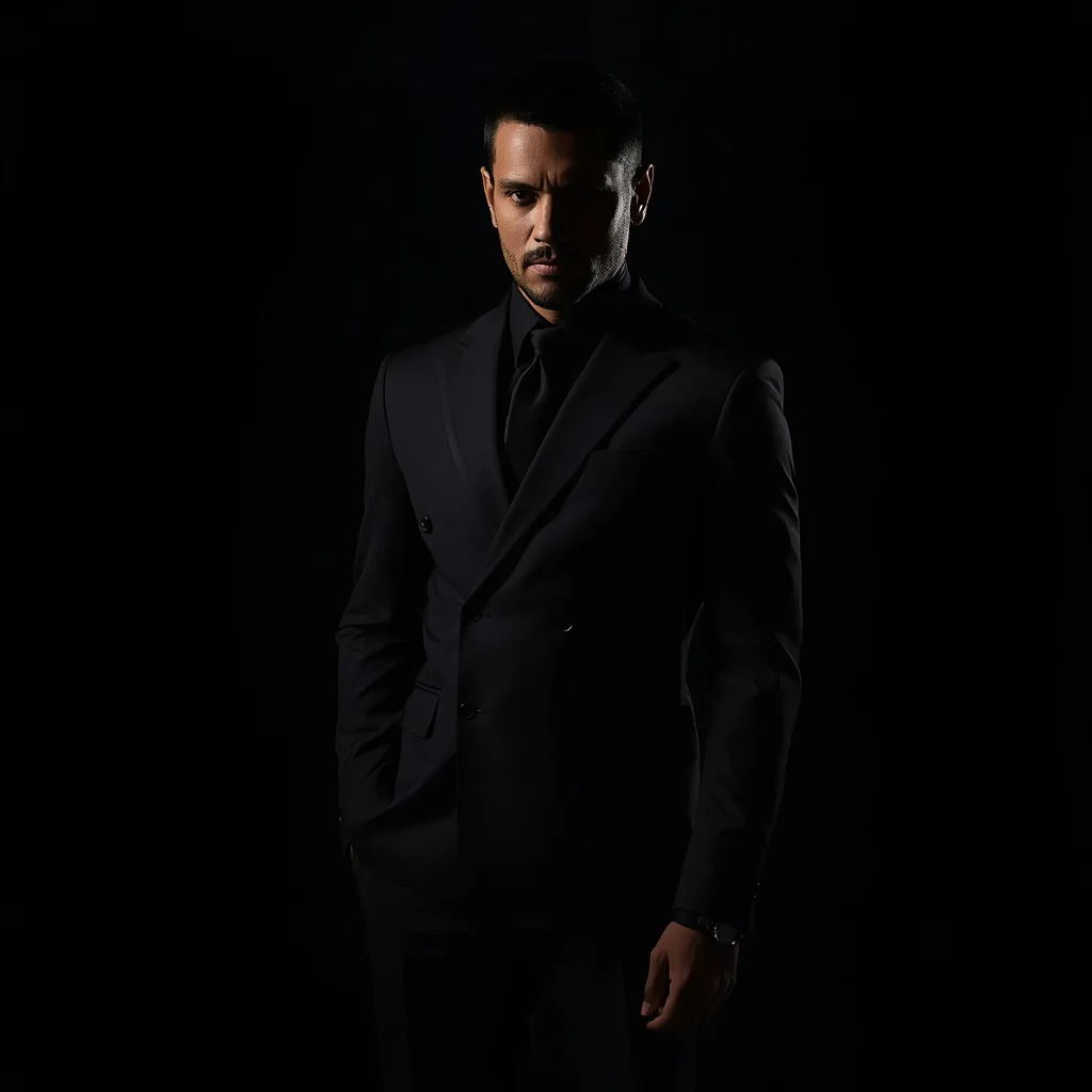 Bold Lines and Dramatic Masculine Presence in Fashion — AI image prompt