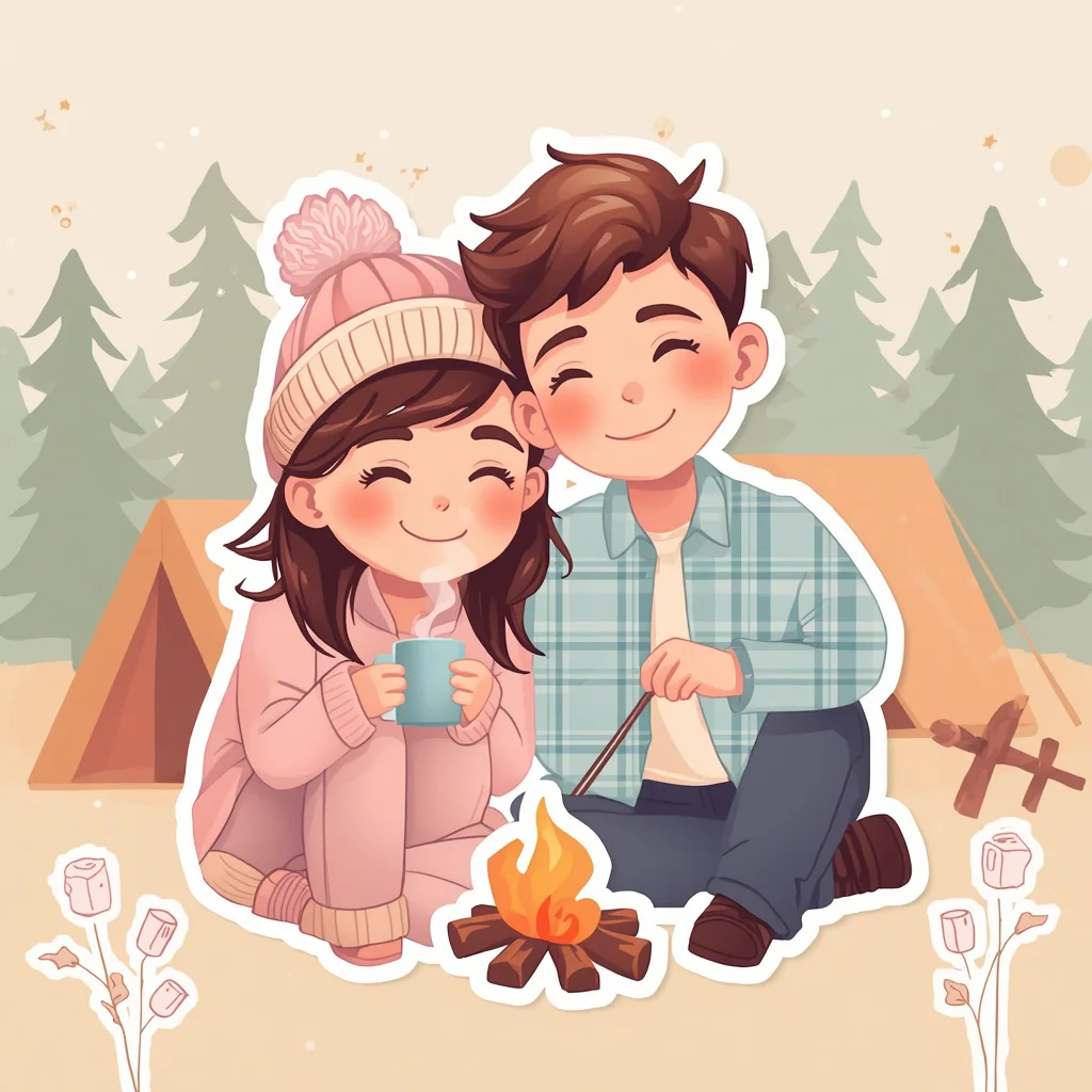 Couple's Cozy Camping Trip in Pastel Sticker — AI image prompt