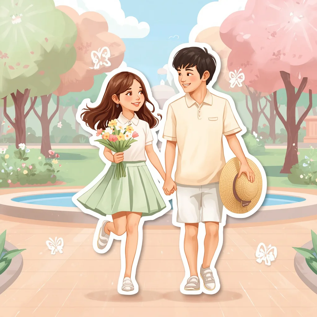 Couple's Sunny Day Out in Pastel Sticker — AI image prompt