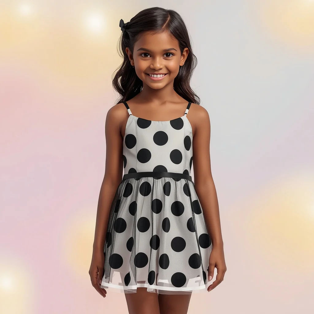 Cute Girl In Playful Polka Dot Flared Slip — AI image prompt