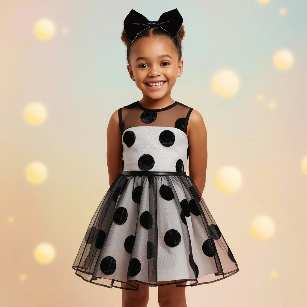 Cute Girl In Playful Polka Dot Mesh Dress — AI image prompt