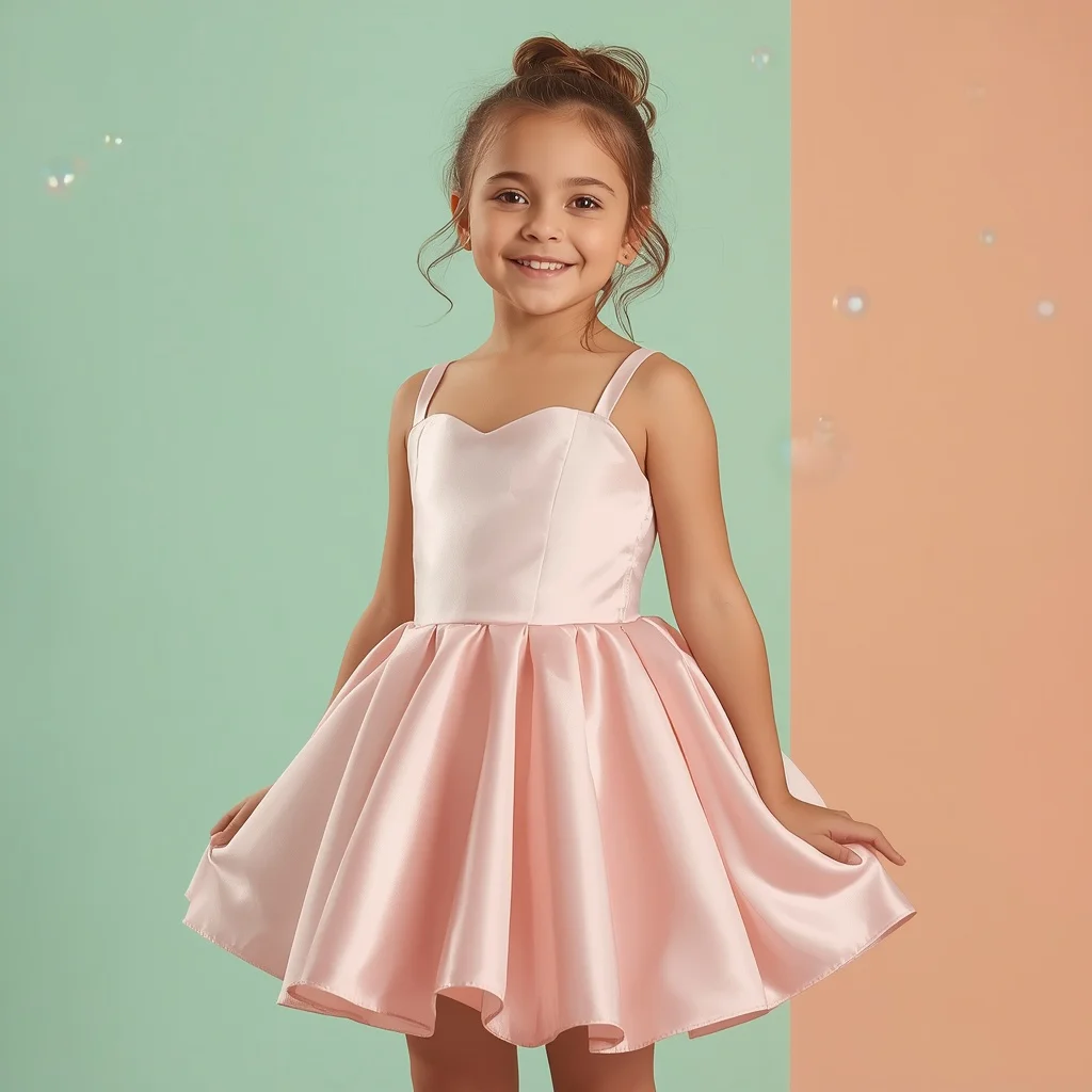 Cute Girl In Sweetheart Neckline Pink Satin Dress — AI image prompt