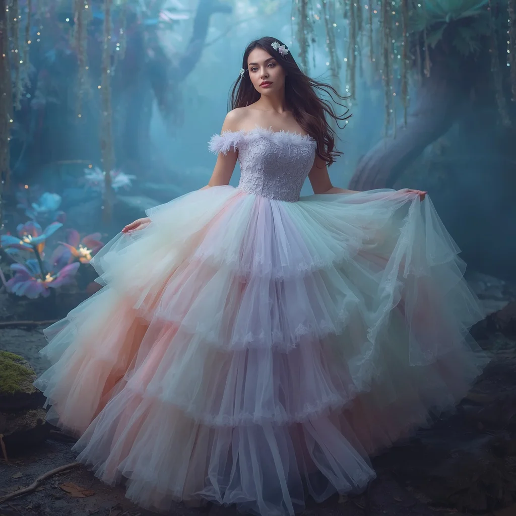 Ethereal Pastel Ombre Tulle Gown for a Dreamlike Photoshoot — AI image prompt