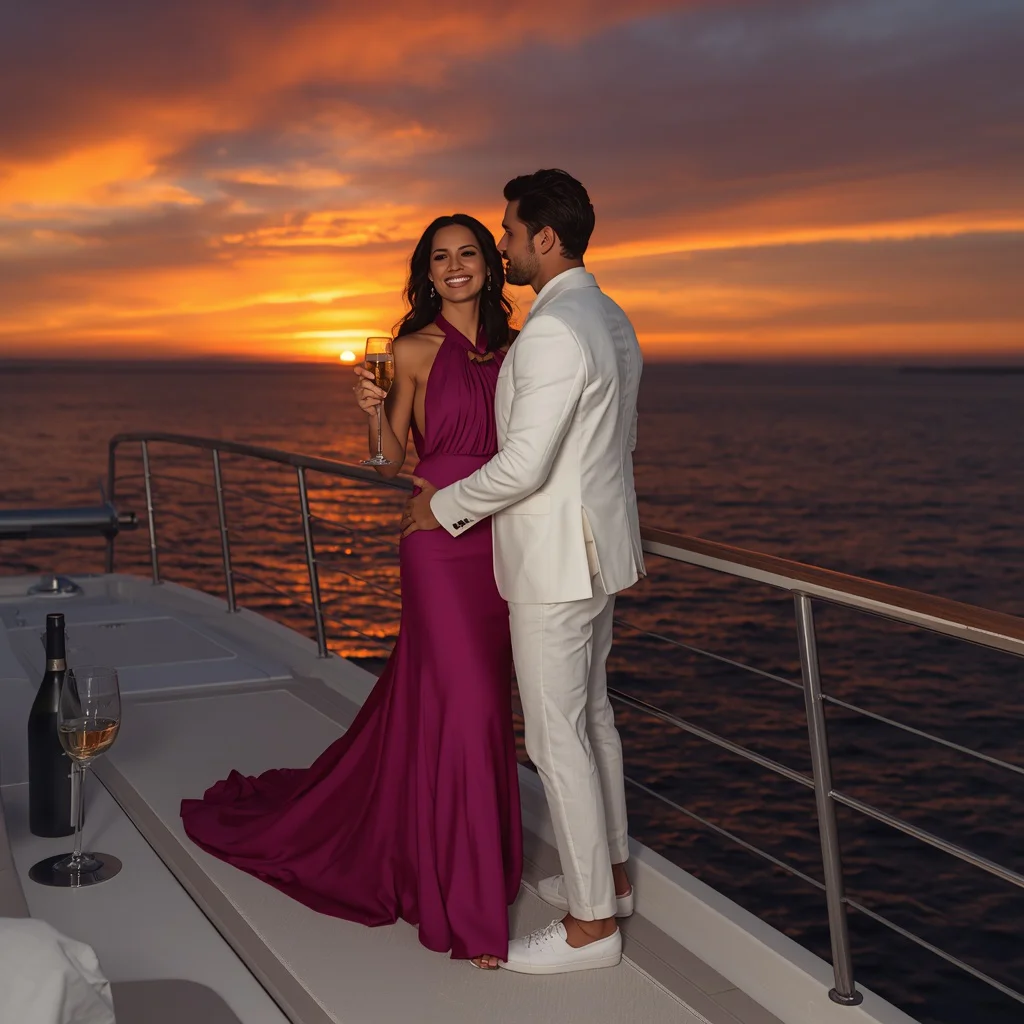 Glamorous Couple on a Yacht at Sunset — AI image prompt