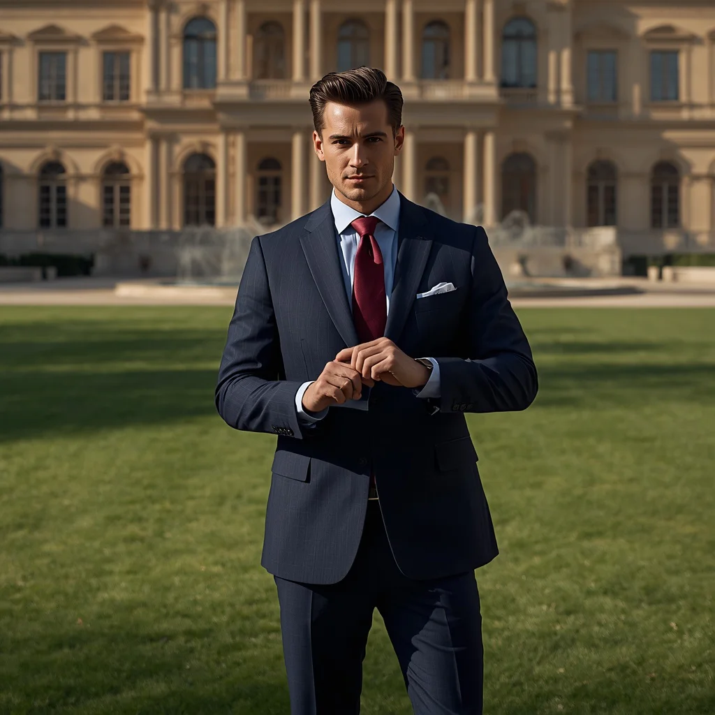 Men's Sartorial Excellence at a Grand European Estate — AI image prompt