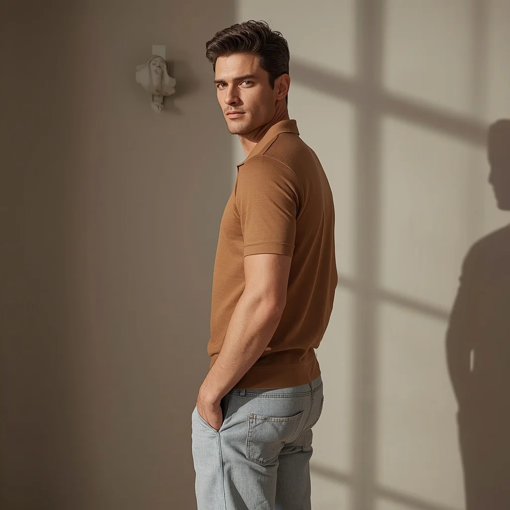 Modern Masculinity's Effortless Style in a Gallery — AI image prompt