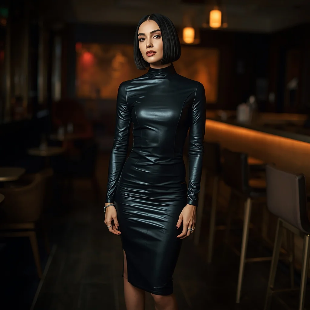 Sleek Leather Bodycon Dress for an Exclusive Party — AI image prompt